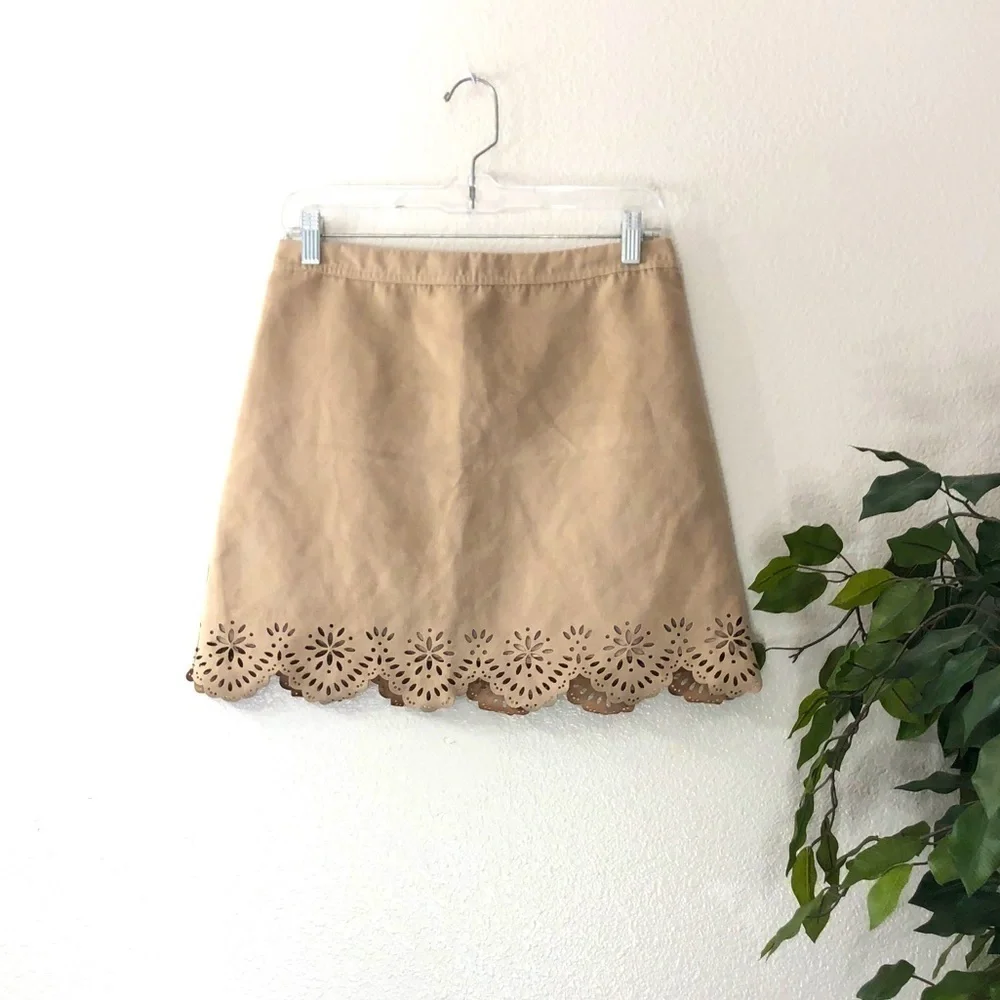 Hollister Tan Suede Skirt With Floral Cutouts